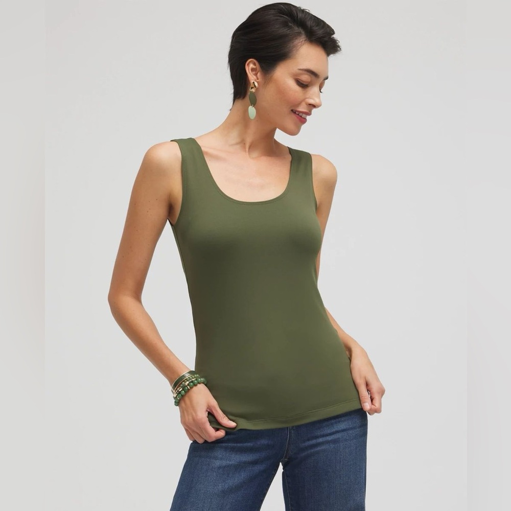 Chicos Size Large Microfiber Tank in Olive Green